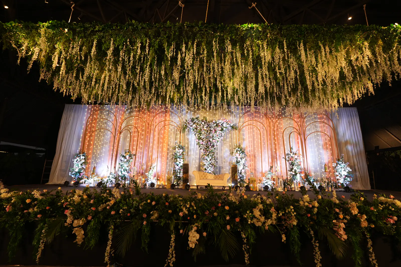 Stage with hanging florals